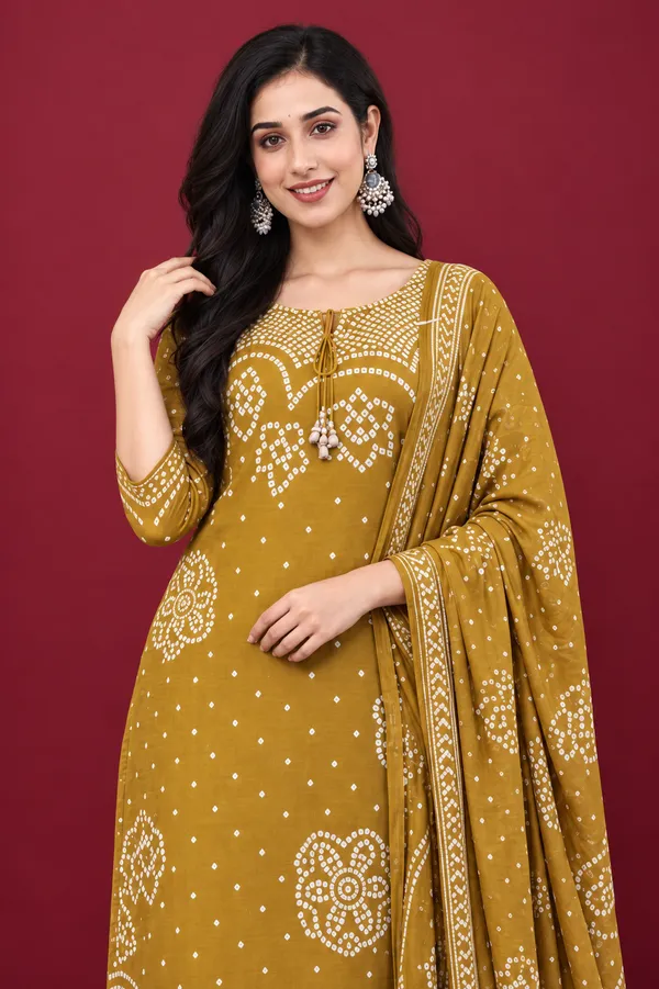 Mustard_Bandhani_Print_Kurta_Set_With_Dupatta_Olive_Mustard