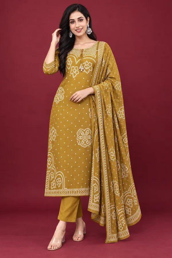 Mustard_Bandhani_Print_Kurta_Set_With_Dupatta_Olive_Mustard
