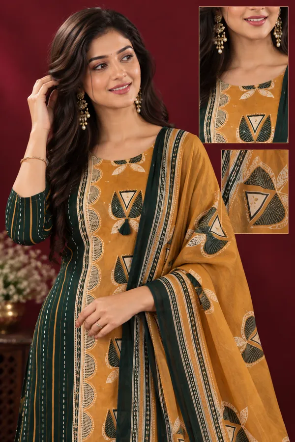 Mustard_Bottle_Green_Printed_Kurta_Set_With_Dupatta_Mustard_Yellow