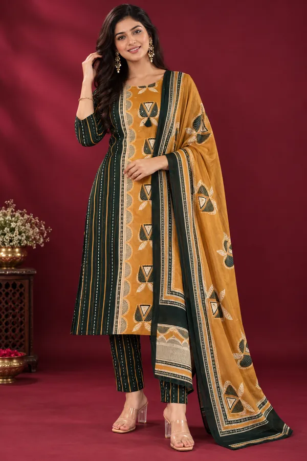 Mustard_Bottle_Green_Printed_Kurta_Set_With_Dupatta_Mustard_Yellow
