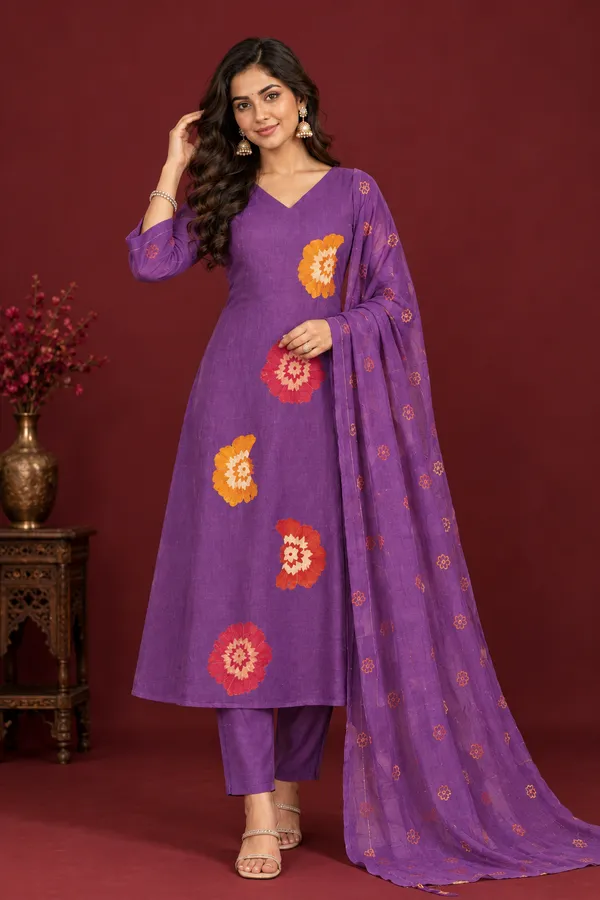 Royal_Purple_Floral_Print_Kurta_Set_With_Dupatta_Royal_Purple