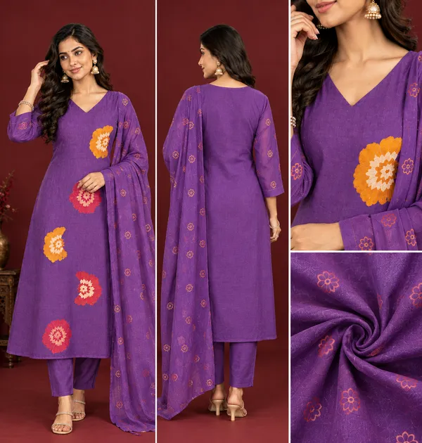 Royal_Purple_Floral_Print_Kurta_Set_With_Dupatta_Royal_Purple