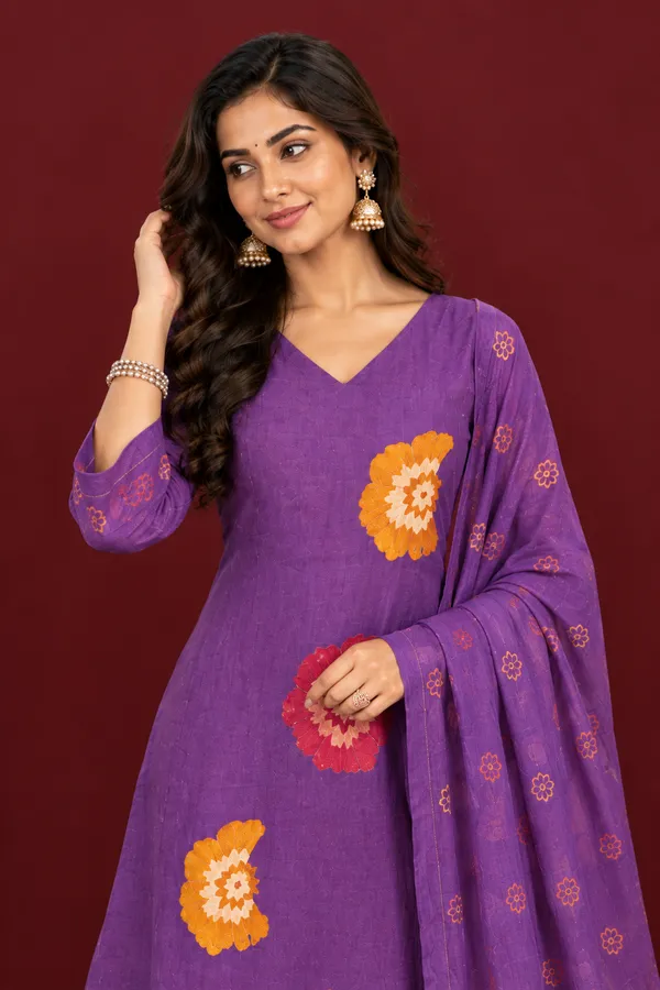 Royal_Purple_Floral_Print_Kurta_Set_With_Dupatta_Royal_Purple
