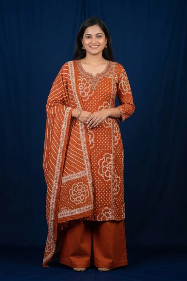 Rust_Orange_Printed_Cotton_Kurta_Set_With_Matching_Dupatta_Orange