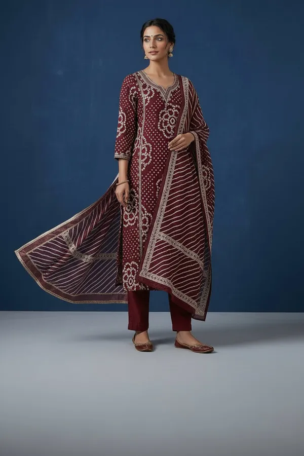 Women_S_Maroon_Bandhani_Print_Kurta_Pant_With_Printed_Dupatta_Set_Maroon