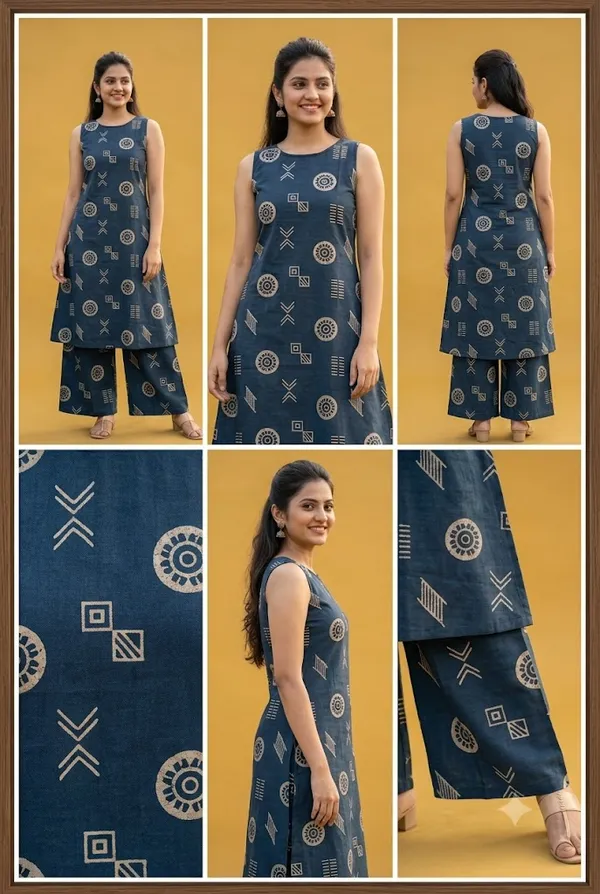 Teal_Blue_Printed_Sleeveless_Kurta_With_Palazzo_Pants_Set_Cotton_Co_Ord_Set_Royal_Blue