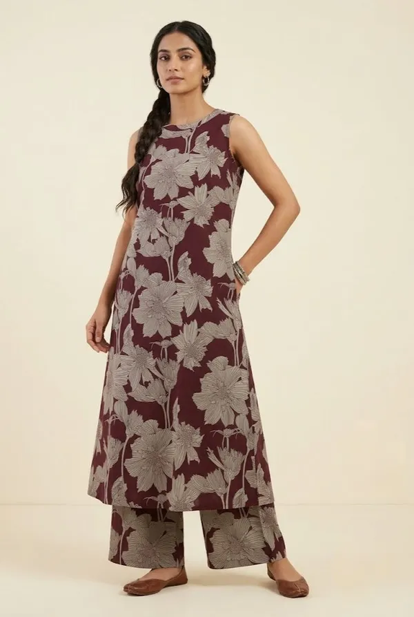 Maroon_Floral_Printed_Sleeveless_A_Line_Co_Ord_Set_22_Wine