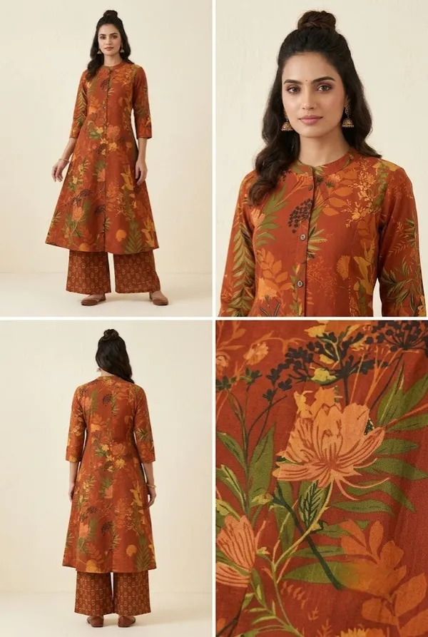 Rust_Orange_Floral_Printed_Front_Button_Co_Ord_Set_Rust_Orange