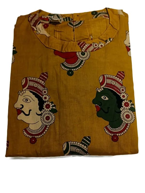 Mustard_Yellow_Folk_Art_Motif_Sleeveless_A_Line_Kurti_Co_Ord_Set_Mustard_Yellow