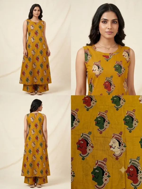 Mustard_Yellow_Folk_Art_Motif_Sleeveless_A_Line_Kurti_Co_Ord_Set_Mustard_Yellow