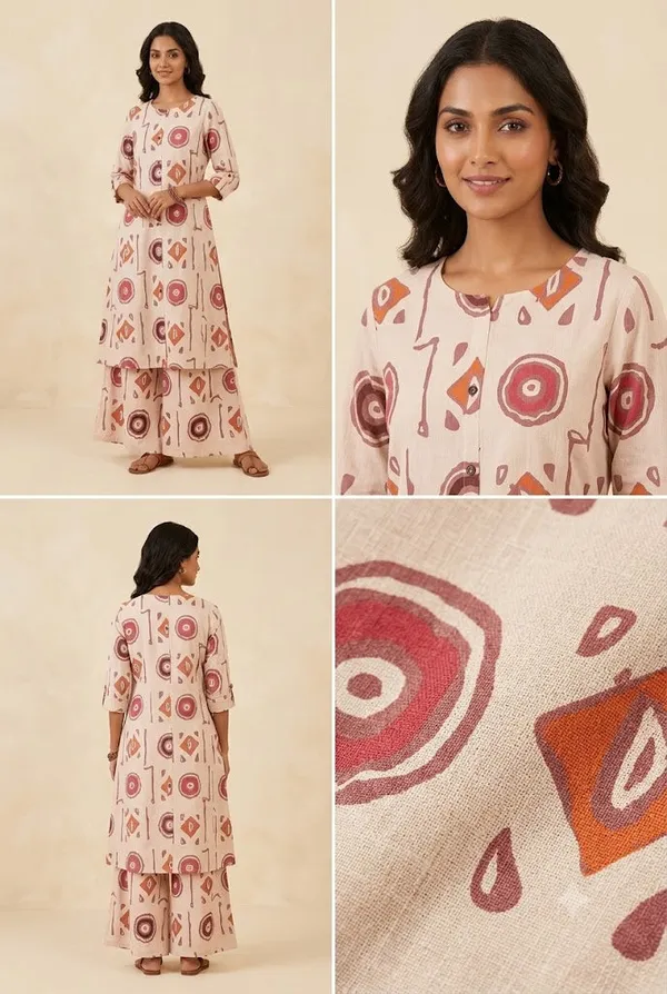 Abstract_Print_Mandarin_Neck_Kurti_Co_Ord_Set_Mauve_Pink