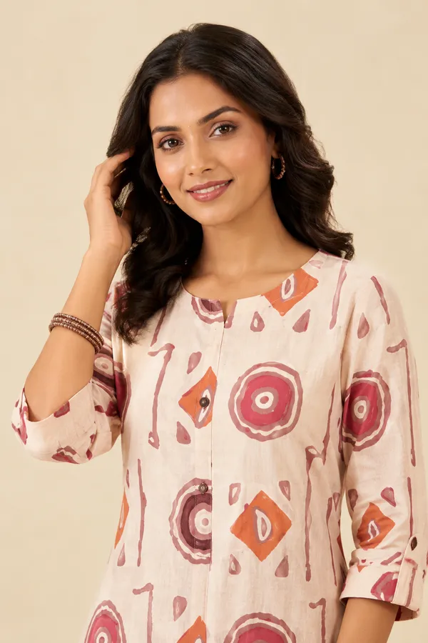 Abstract_Print_Mandarin_Neck_Kurti_Co_Ord_Set_Mauve_Pink