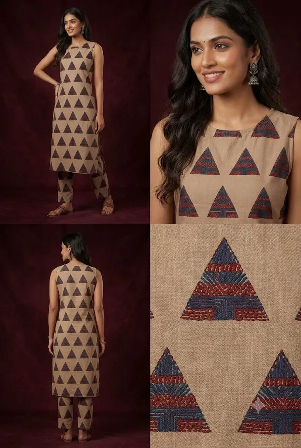 Geometric_Straight_Kurti_Ankle_Length_Pants_Set_Begie