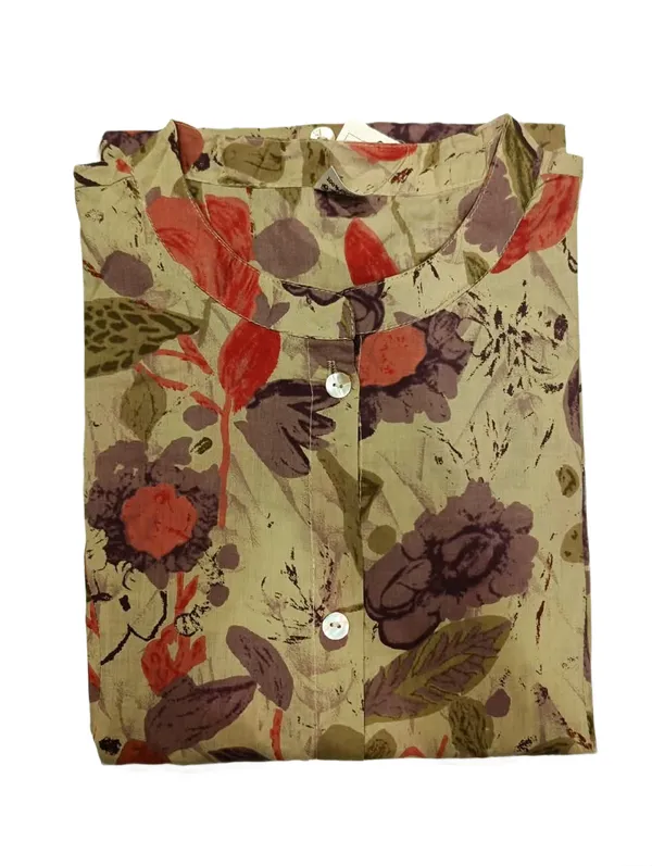 Beige_Floral_Button_Down_Kurti_Wide_Leg_Trouser_Set_Begie