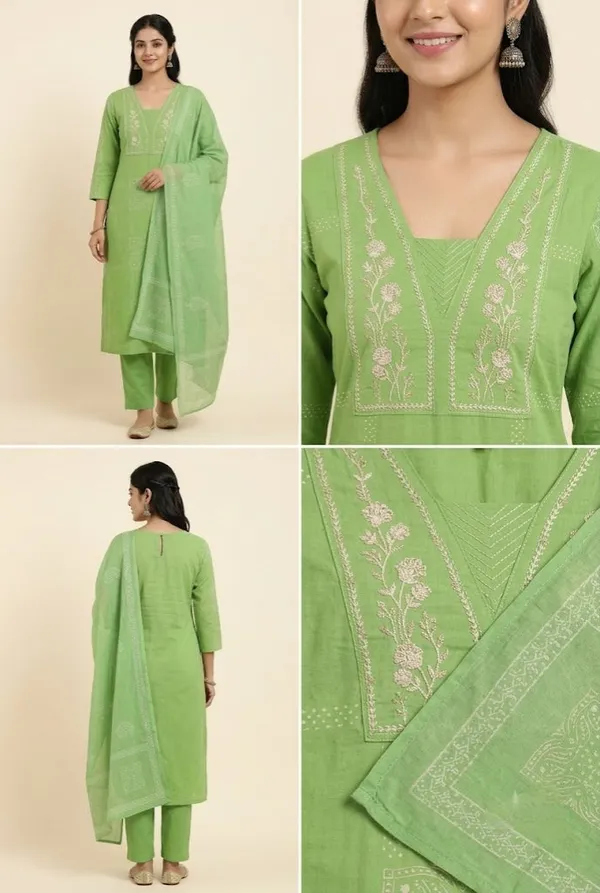 Light_Green_Embroidered_Yoke_Straight_Kurta_With_Trousers_Printed_Dupatta_Set_Mint_Green