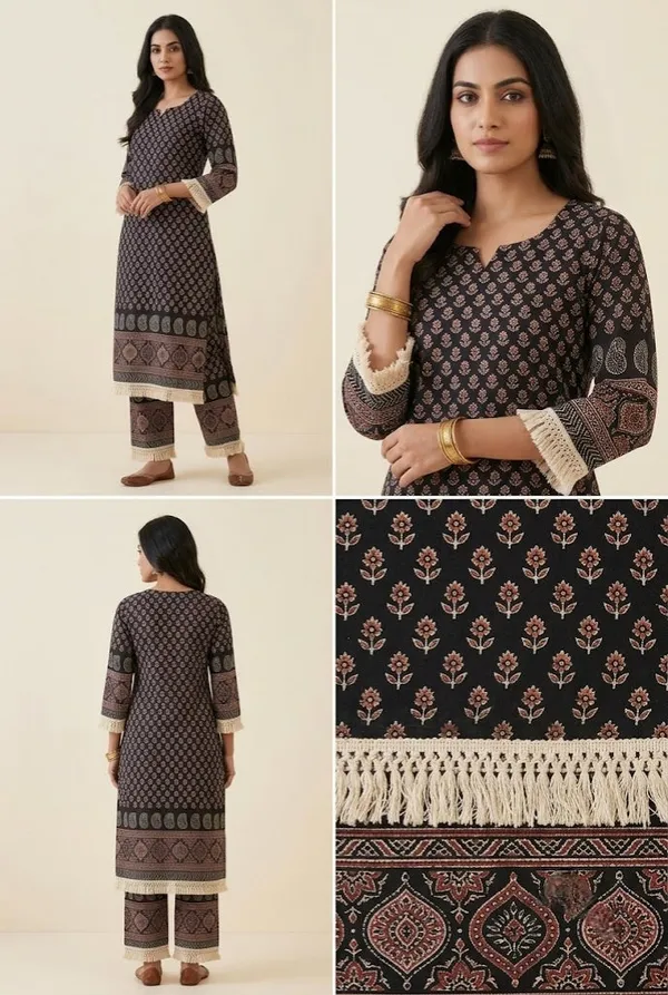 Black_Printed_Straight_Kurta_With_Matching_Pants_Fringe_Border_Detail_Black