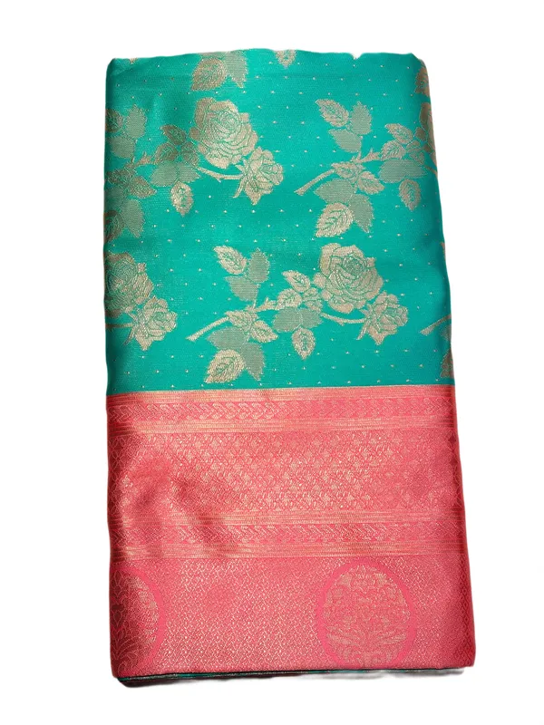 Elegant_Turquoise_Pink_Jacquard_Silk_Saree_Teal_Blue