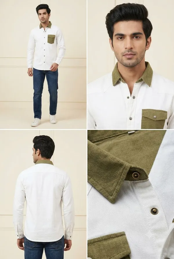 Men_S_Premium_Off_White_Casual_Shirt_With_Olive_Collar_Pocket_Detail_White