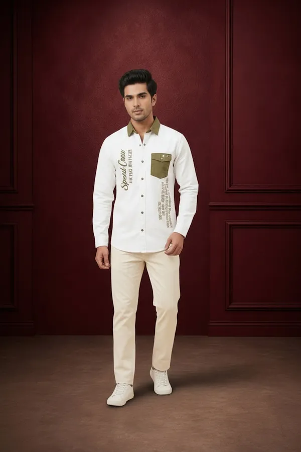 Men_S_Premium_Off_White_Casual_Shirt_With_Olive_Collar_Pocket_Detail_White
