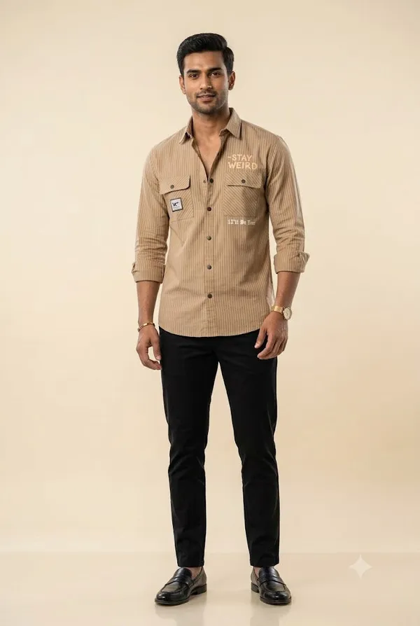 Men_S_Beige_Striped_Utility_Shirt_Graphic_Chest_Print_Flap_Pockets_Begie