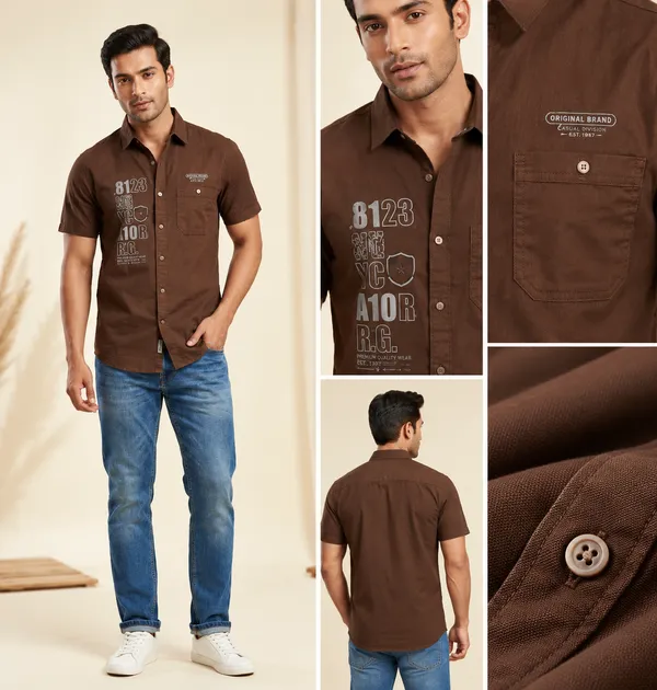 Men_S_Casual_Brown_Graphic_Print_Short_Sleeve_Shirt_Slim_Fit_Brown