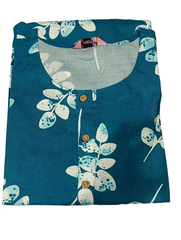 Women_S_Teal_Blue_Leaf_Printed_Straight_Cotton_Kurti_Teal_Blue