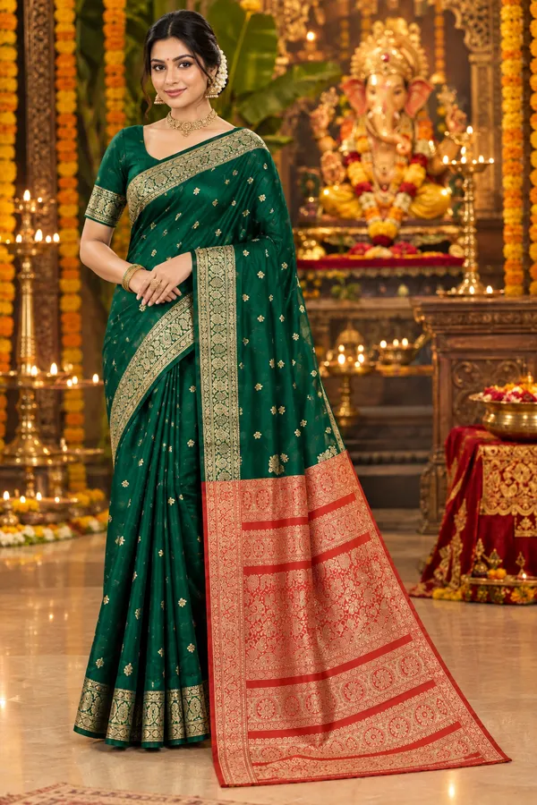 Elegant_Emerald_Green_Silk_Saree_Festive_Ganpati_Collection_Green