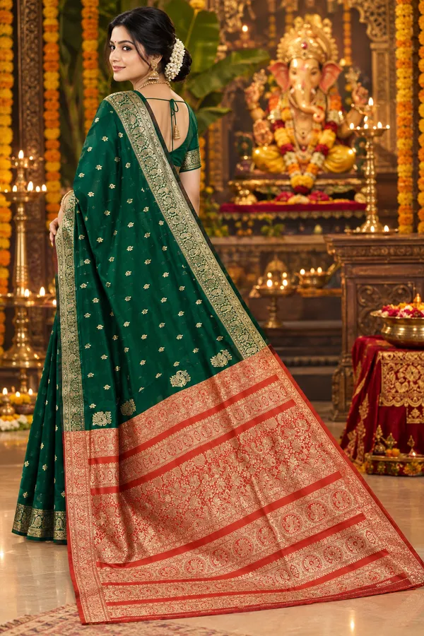 Elegant_Emerald_Green_Silk_Saree_Festive_Ganpati_Collection_Green