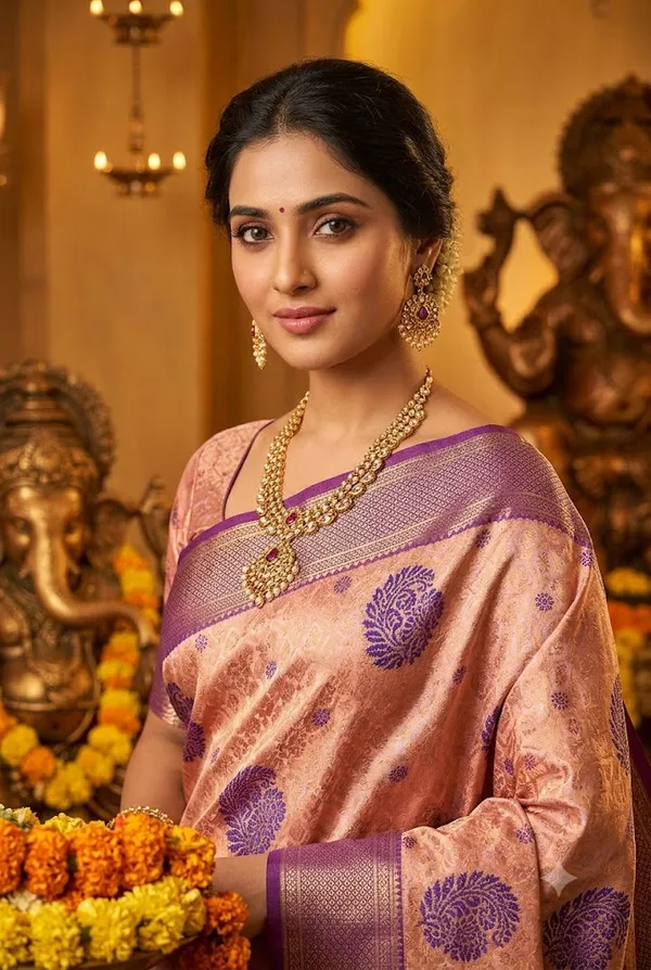 Elegant_Peach_Purple_Kanjivaram_Silk_Saree_For_Festive_Celebrations_Pink