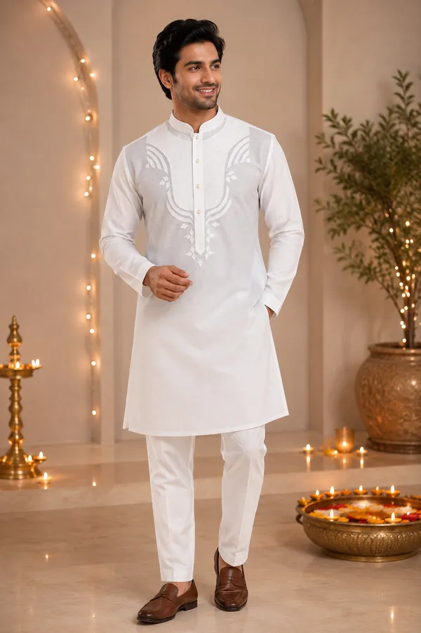 Elegant_White_Embroidered_Kurta_Pajama_For_Men