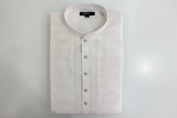 White_Self_Textured_Embroidered_Kurta_For_Men