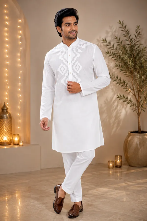 White_Geometric_Embroidered_Kurta_Pajama_For_Men