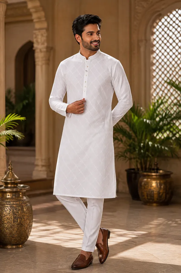 Men_S_White_Self_Textured_Kurta_Pajama_Set