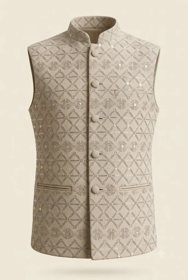 Beige_Sequin_Embroidered_Nehru_Jacket