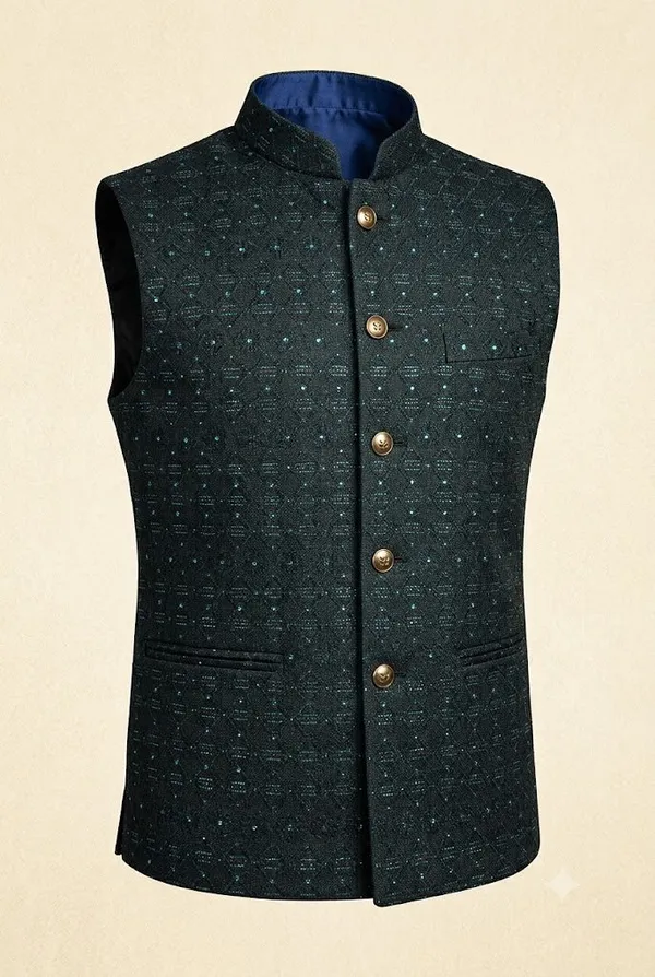 Bottle_Green_Textured_Nehru_Jacket