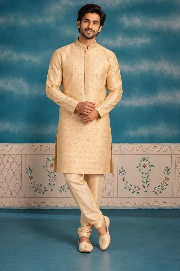 Men_S_Premium_Golden_Jacquard_Kurta_Pajama_Set