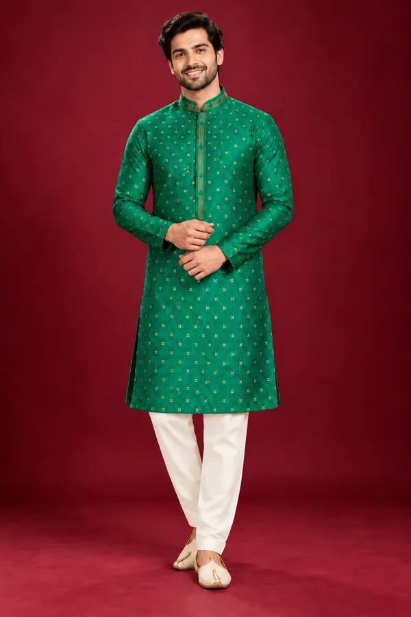 Men_S_Emerald_Green_Jacquard_Kurta_Pajama_Set