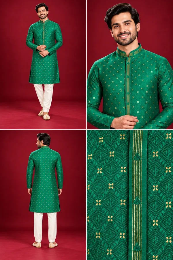 Men_S_Emerald_Green_Jacquard_Kurta_Pajama_Set