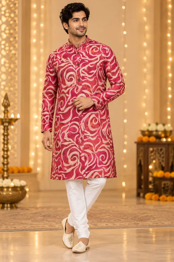 Rani_Pink_Abstract_Print_Festive_Kurta