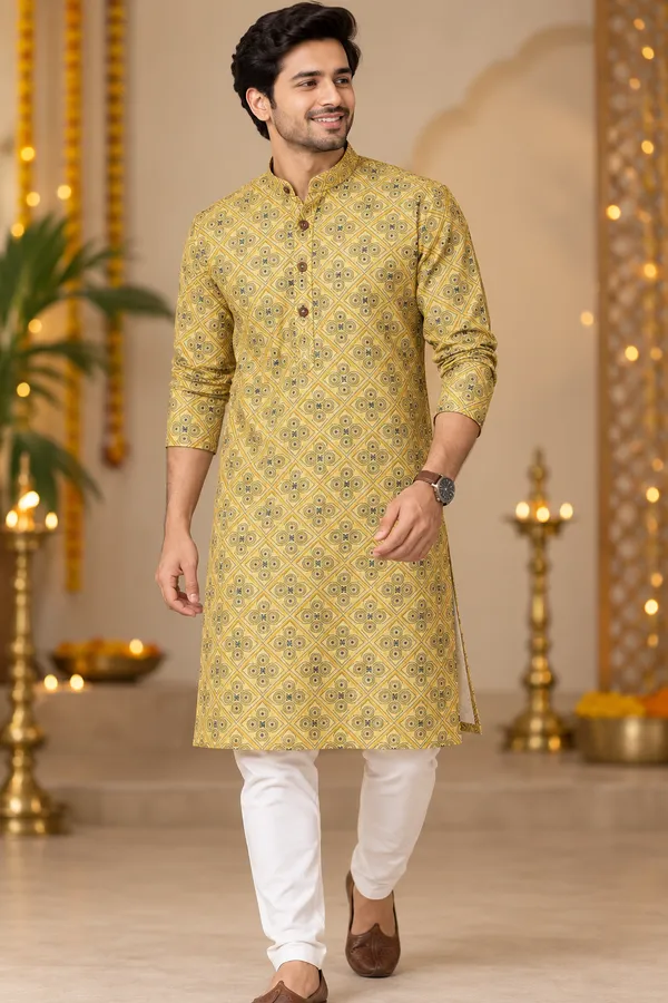 Mustard_Yellow_Geometric_Print_Festive_Kurta