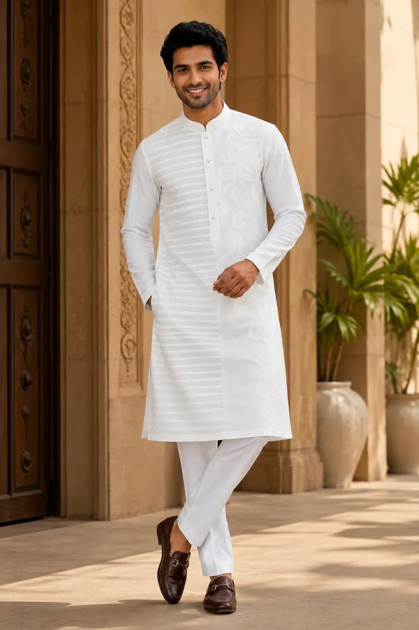 White_Self_Design_Embroidered_Kurta