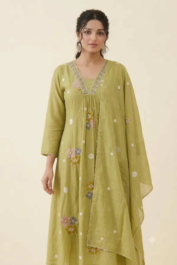 Olive_Green_Floral_Embroidered_Kurta_Set_With_Dupatta_Olive_Green