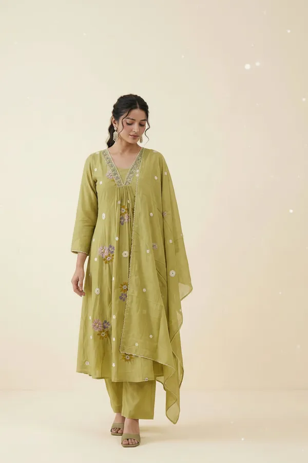 Olive_Green_Floral_Embroidered_Kurta_Set_With_Dupatta_Olive_Green