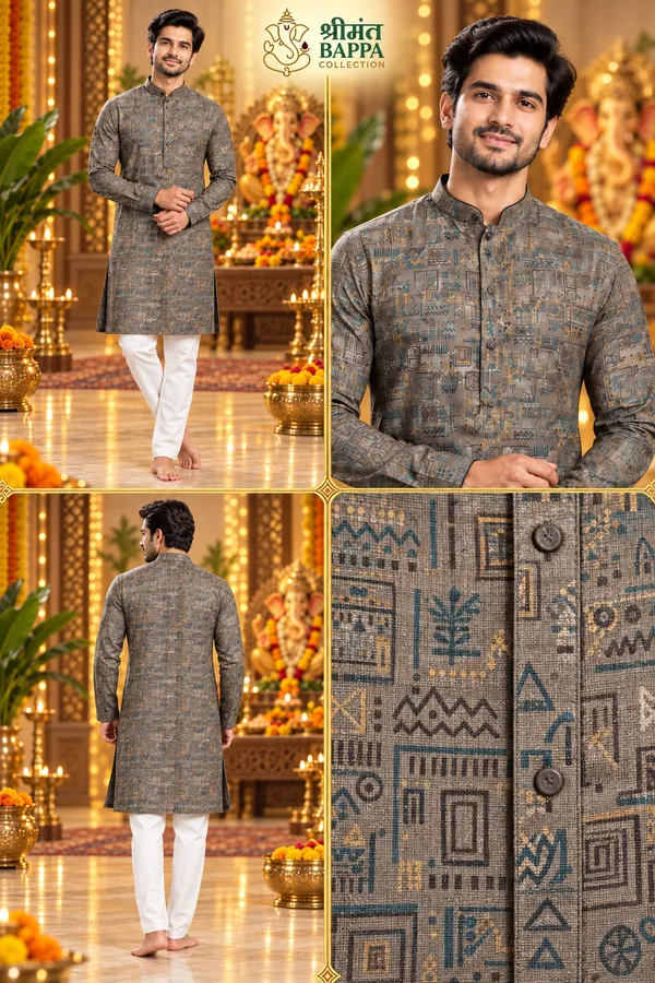 Men_S_Charcoal_Geometric_Print_Long_Sleeve_Kurta