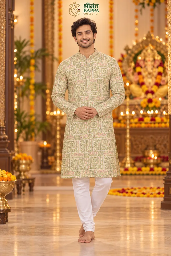 Men_S_Light_Green_Geometric_And_Floral_Print_Long_Sleeve_Kurta