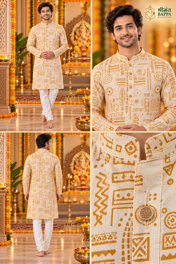 Men_S_Off_White_And_Golden_Ethnic_Print_Long_Sleeve_Kurta