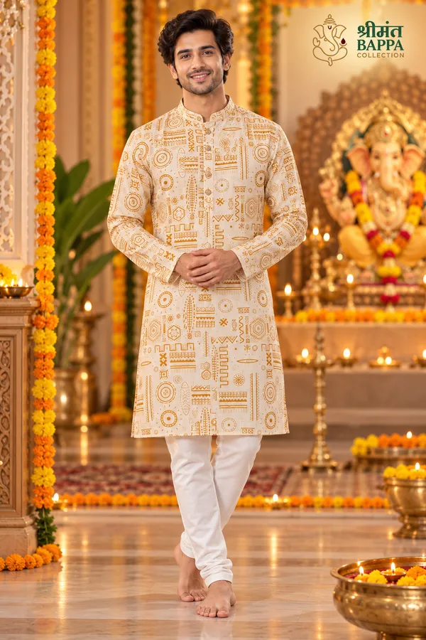 Men_S_Off_White_And_Golden_Ethnic_Print_Long_Sleeve_Kurta