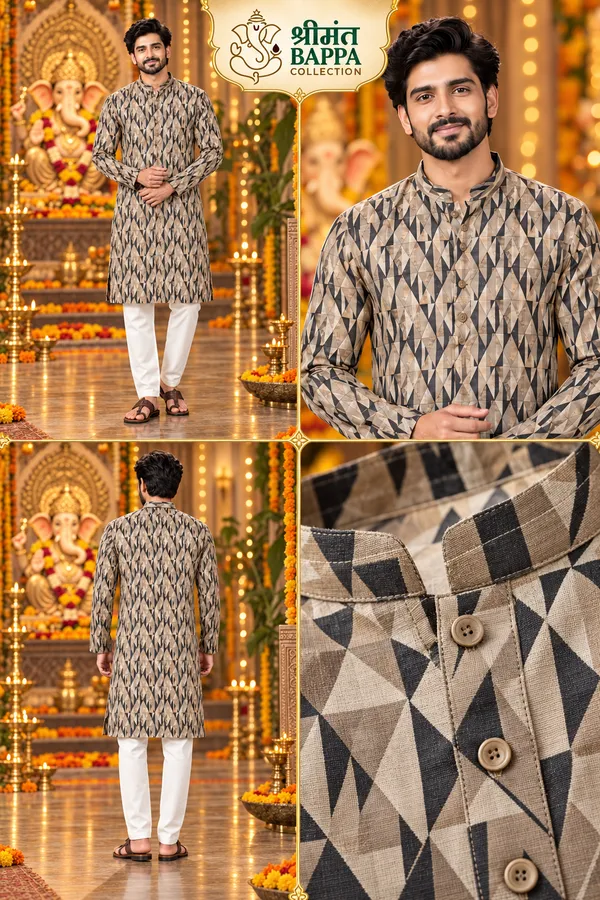 Men_S_Brown_And_Black_Geometric_Printed_Long_Sleeve_Kurta