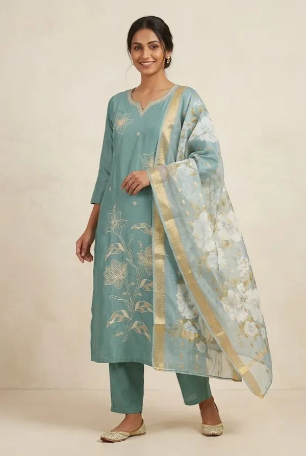 Floral_Embroidered_Kurta_Pant_Dupatta_Set_Sage_Green