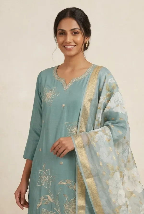 Floral_Embroidered_Kurta_Pant_Dupatta_Set_Sage_Green